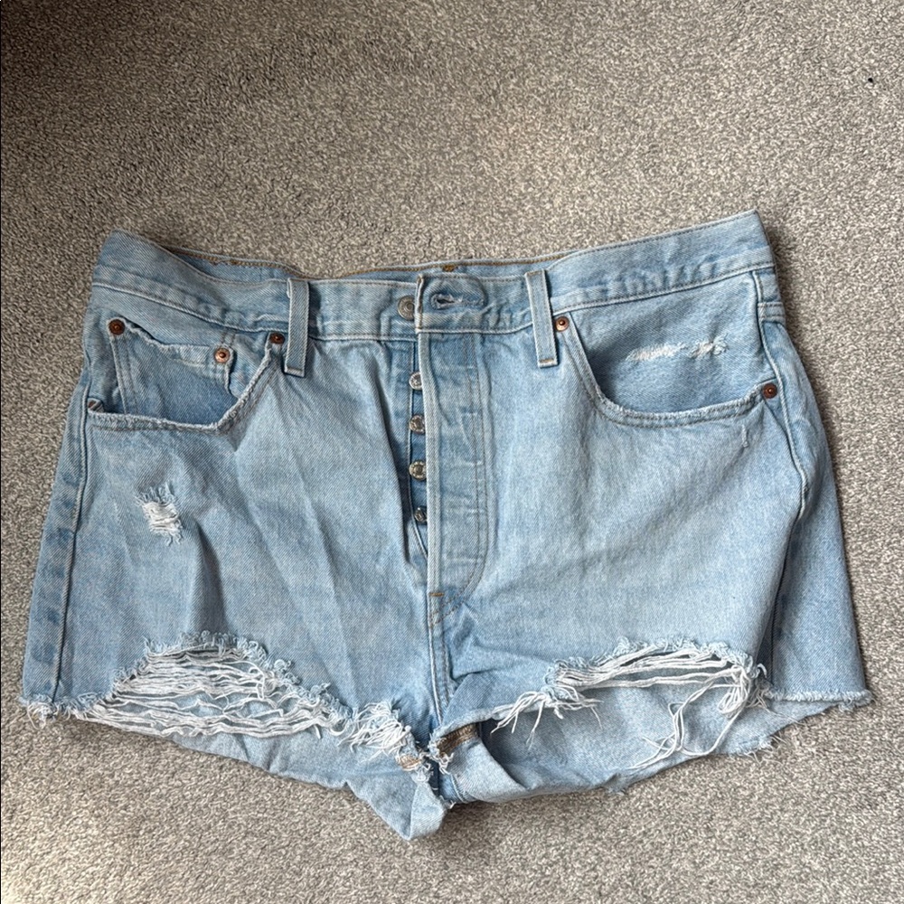 Levi's 501 Blue Distressed Jean Shorts